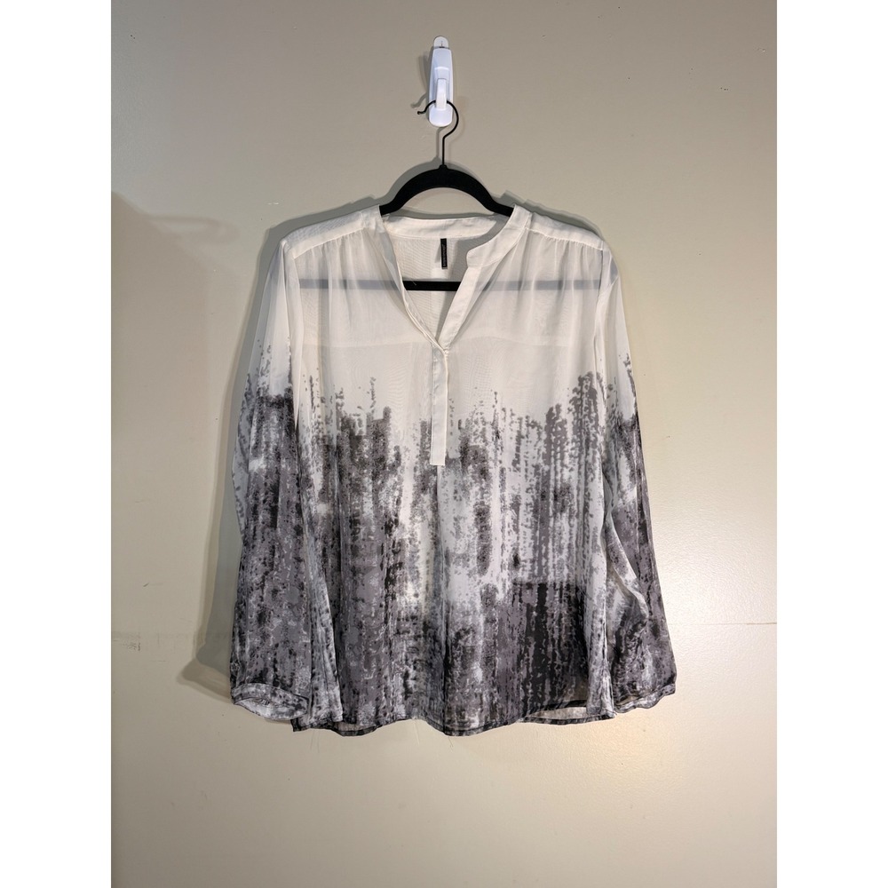 Soyaconcept Womens Abstract Print Long Sleeve Blouse White Gray Size M
